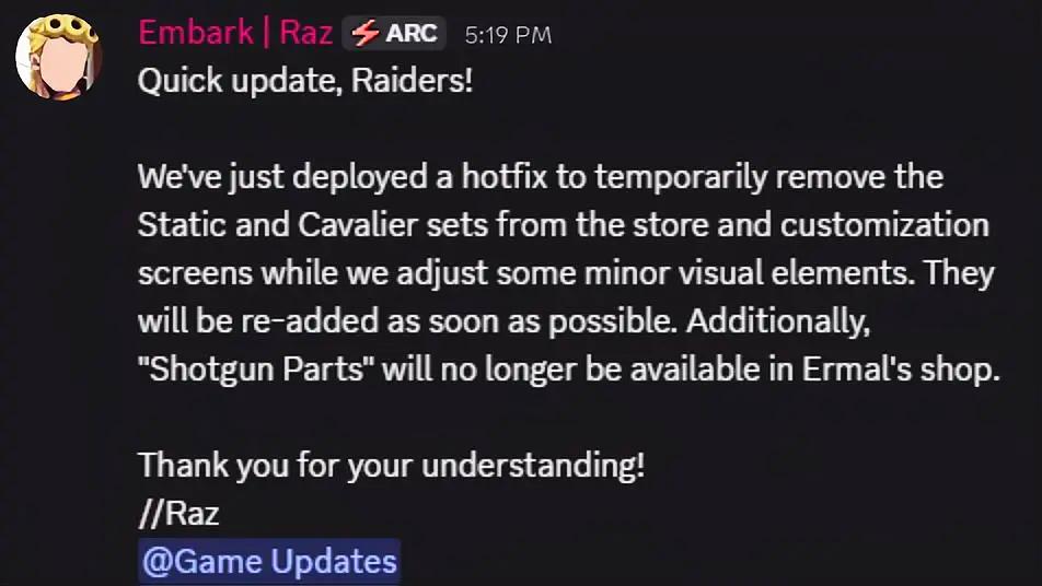 【ARC Raiders】「軽微な調整」で衣装2種と謎パーツが突然削除←理由これか…