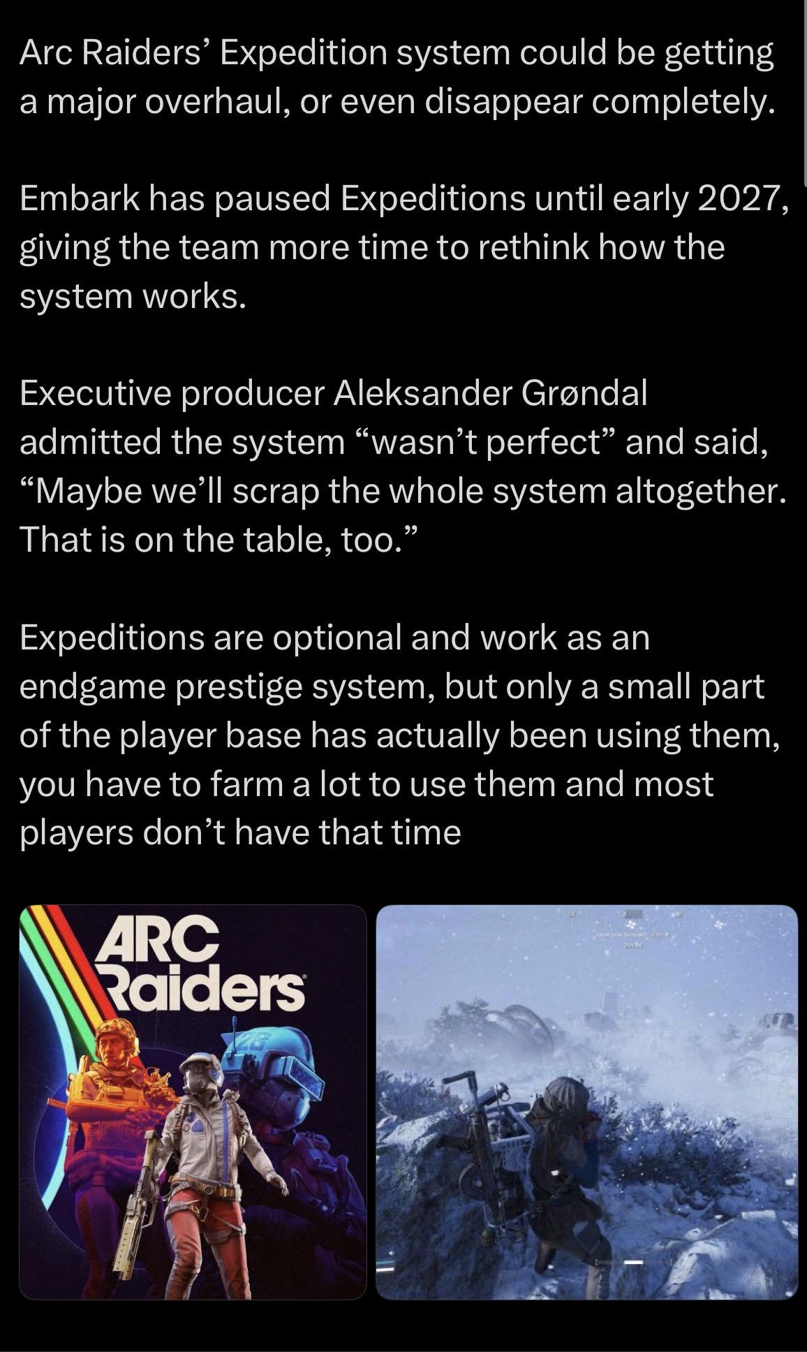 【ARC Raiders】利用者わずか8％の遠征、2027年初頭まで停止＆全面廃止も検討へ